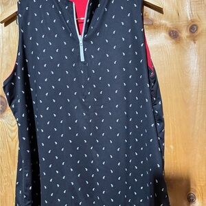 Belyn Key Reversible Black and White/Scarlet Red Golf Shirt with White Zipper